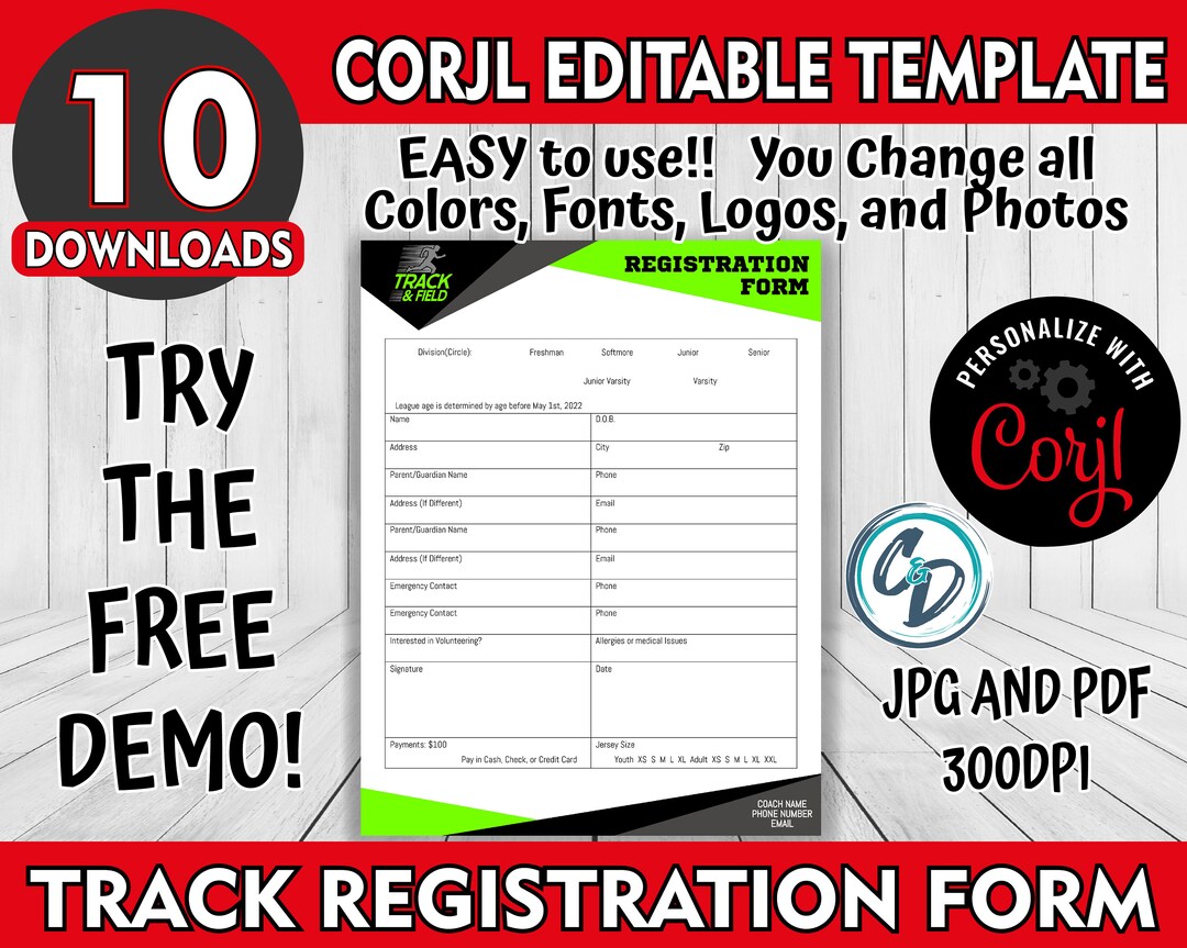 Customizable Track and Field Registration Template, Editable Sports ...