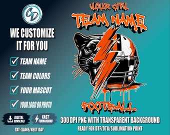 Personalized Football Team Shirt Design | Custom Youth Football Spirit Wear | Team Logo Mascot Colors Shirt | Football Helmet Fan Apparel