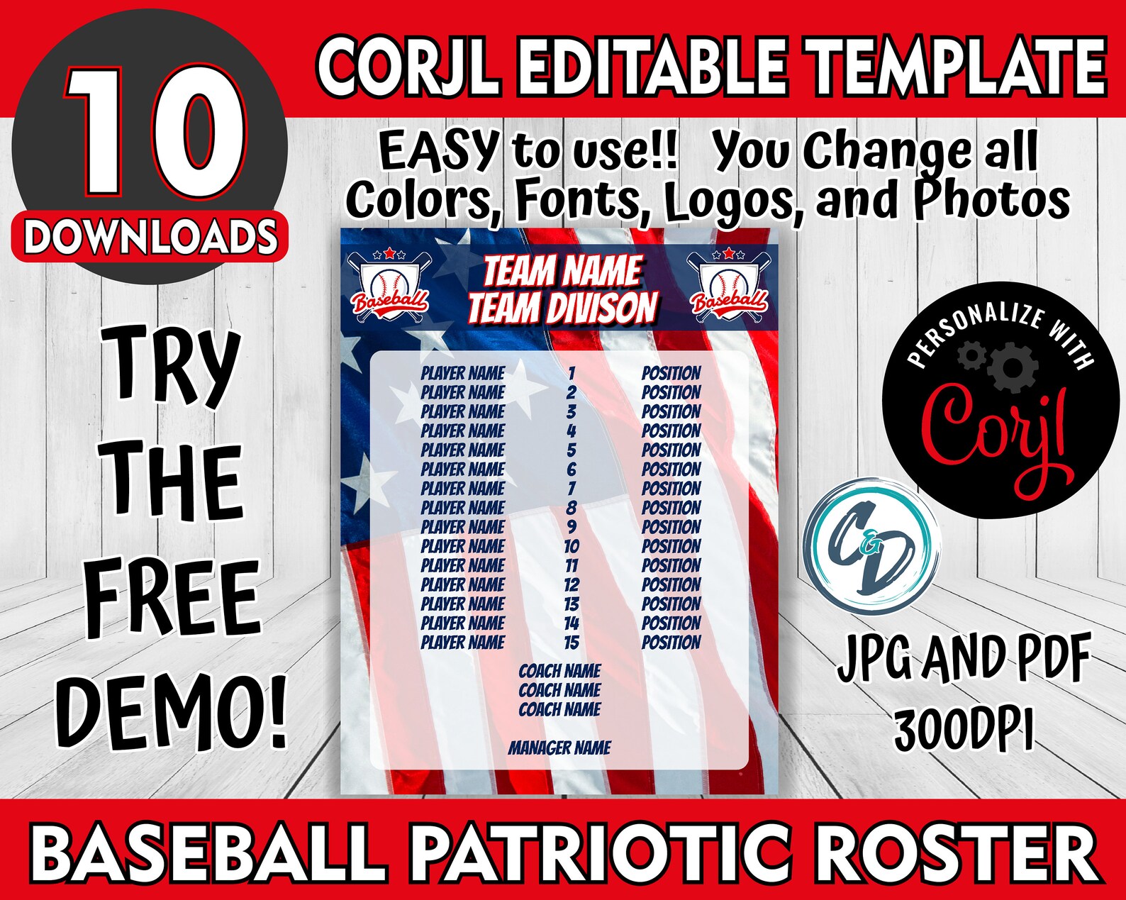 Customizable Baseball Roster Template Pack , 4 Designs Included, Corjl ...
