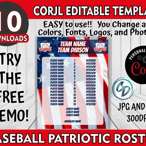 Customizable Baseball Roster Template Pack , 4 Designs Included, Corjl ...