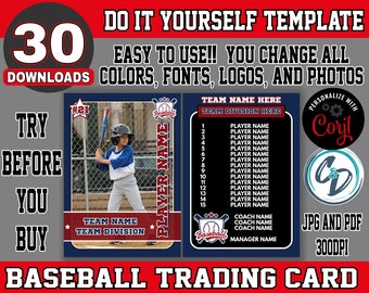 Customizable Baseball Card Template - Editable Sports Card Design, Corjl Editable Baseball Card Template, Custom Baseball Trading Card