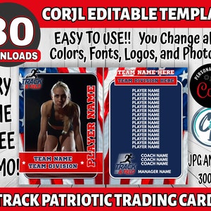 Aanpasbare atletiekkaartsjabloon - bewerkbaar sportkaartontwerp, Corjl bewerkbare patriottische trackkaart Aangepaste trackruilkaart