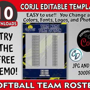 Customizable Softball Roster Template Pack , 4 Designs Included, Corjl ...