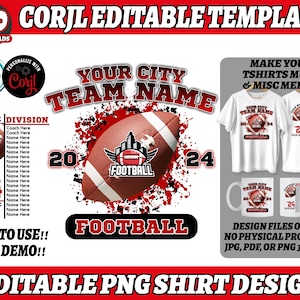 Corjl Editable Football Team Design PNG, Football Custom Shirt Design PNG, Custom Football Roster Back Template, Easy Editable Design