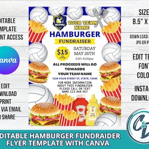 Volleyball Hamburger Fundraiser Flyer Printable Volleyball Hamburger Fundraiser Canva Editable Template School Fundraiser Digital Download
