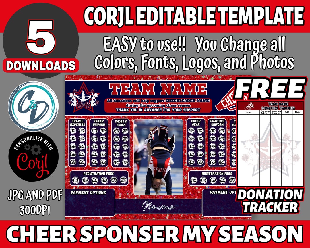 Corjl Editable Cheerleading Sponsor My Season Fundraiser, Cheer