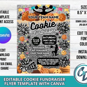 Cheerleading Cookie Fundraiser Flyer Printable Cheer Cookie Party Fundraiser Canva Editable Template School Fundraiser Digital Download