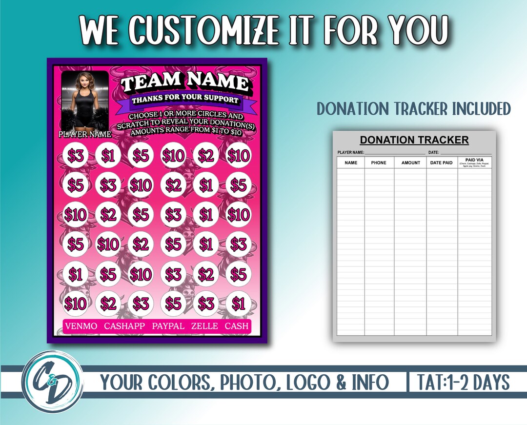 Custom Cheerleading Scratch off Fundraiser, Personalized Cheerleader