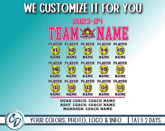 Softball Shirt Back Custom PNG, Softball Personalized PNG, Custom Softball Roster Design, Shirt Back Roster Design, We Customize For You