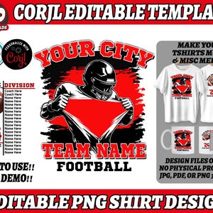 Corjl Editable Football Player Design PNG, Football Player Ripping Shirt PNG, Custom Football Roster Back Template, Easy Editable Design
