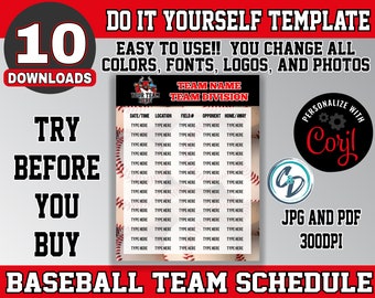 Customizable Baseball Schedule Template, Editable Sports Schedule Design, Corjl Editable Baseball Schedule Maker Template, Custom Baseball