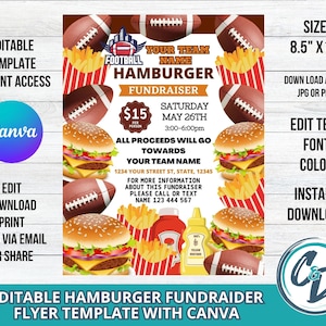 Football Hamburger Fundraiser Flyer Printable Football Hamburger Fundraiser Canva Editable Template School Fundraiser Digital Download