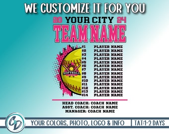 Custom Softball Roster Design, Softball Shirt Back Custom PNG, Shirt Back Roster Design, Softball Personalized PNG, We Customize For You