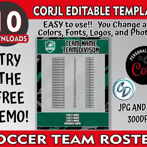 Customizable Soccer Roster Template, Editable Sports Roster Design, Corjl Editable Soccer Roster Maker, Custom Soccer Design Template