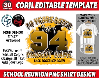 Editable School Reunion Shirt PNG Design, Corjl School Reunion Merch Design, Customizable Homecoming T-Shirt Template, Trending Reunion PNG