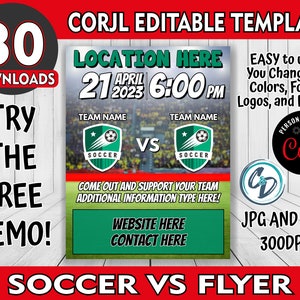 Customizable Soccer Game Versus Flyer Template, Editable Sports Match Flyer, Corjl Editable Soccer Vs Game Flyer, Custom Flyer Maker
