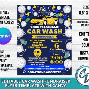 Volleyball Car Wash Fundraiser Flyer, Editable Volleyball Car Wash Fundraiser, Editable Canva Template School Fundraiser Digital Download