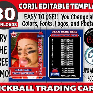 Modelo de cartão de kickball personalizável - design de cartão esportivo editável, modelo de cartão de kickball editável Corjl, cartão colecionável de kickball personalizado