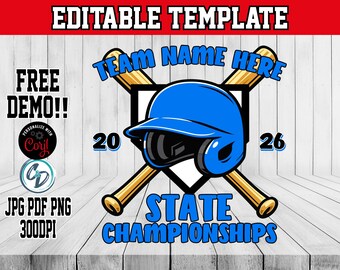 Softball Shirt Design Template Editable in CORJL | Custom Team Name & Colors | Softball T-Shirt, Hat Bag Design | State Champions Playoffs
