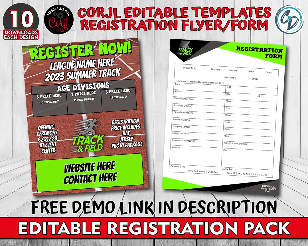Customizable Track and Field Registration Pack, Editable Sports