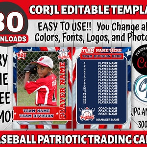 Modello di carta da baseball personalizzabile - Design di carta sportiva modificabile, carta da baseball patriottica modificabile Corjl, carta collezionabile di baseball personalizzata