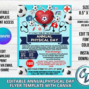 Soccer Annual Physical Exam Flyer, Editable Annual Physical Day, Canva Template Soccer Physical Exam Day Event, Digital Download