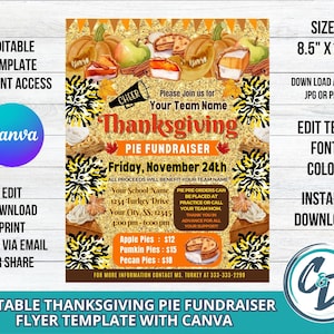 Cheerleading Thanksgiving Pie Fundraiser Flyer Printable Cheer Thanksgiving Bake Sale Fundraiser Canva Editable Template Digital Download