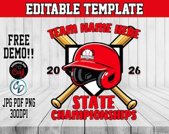 Baseball Shirt Design Template Editable in CORJL | Custom Team Name Colors | Youth Baseball T-Shirt, Hat & Bag Design | Champions Playoffs