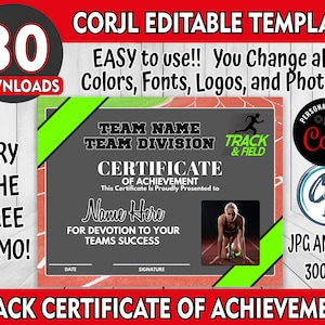 Personalized Track and Field Certificate Template | Editable Sports Award Printable Template, Corjl Editable Certificate Maker Custom Award