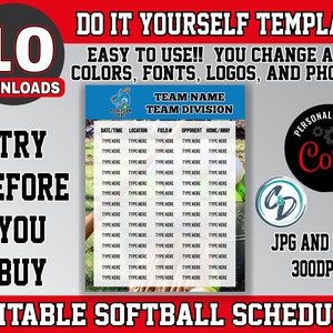 Customizable Softball Schedule Template, Editable Sports Schedule Design, Corjl Editable Softball Schedule Maker Template, Custom Softball