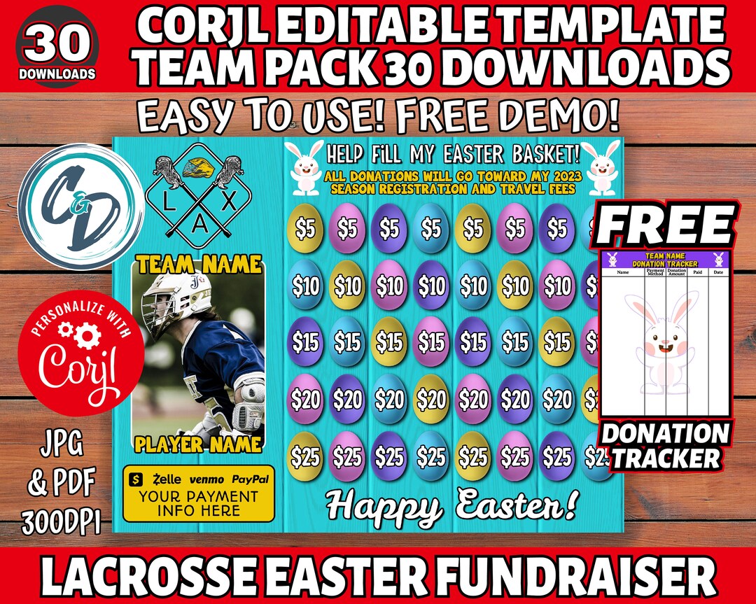 Corjl Editable Lacrosse Easter Fundraiser, Lacrosse Team Pack 30
