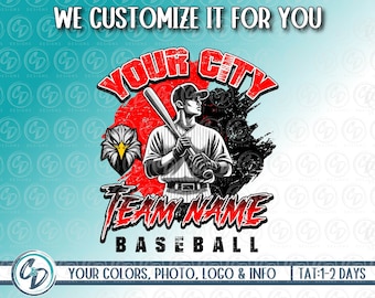 Custom Baseball Player Design, Baseball Team Custom Mascot, Sublimation DTF DTG, Baseball Team Spirit Design, Personalized Png, We Customize
