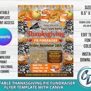 Cheerleading Thanksgiving Pie Fundraiser Flyer Printable Cheer Thanksgiving Bake Sale Fundraiser Canva Editable Template Digital Download