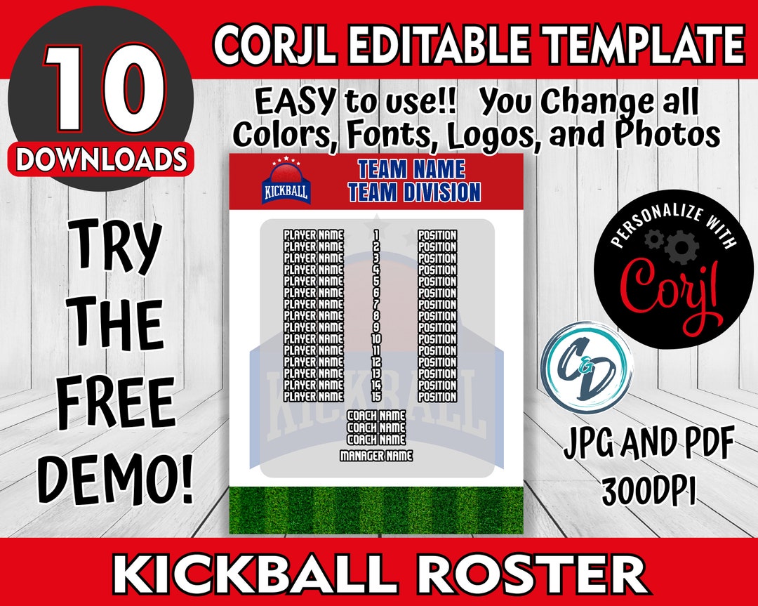 Customizable Kickball Roster Template, Editable Sports Roster Design Customizable Kickball Roster Template, Editable Sports Roster Design