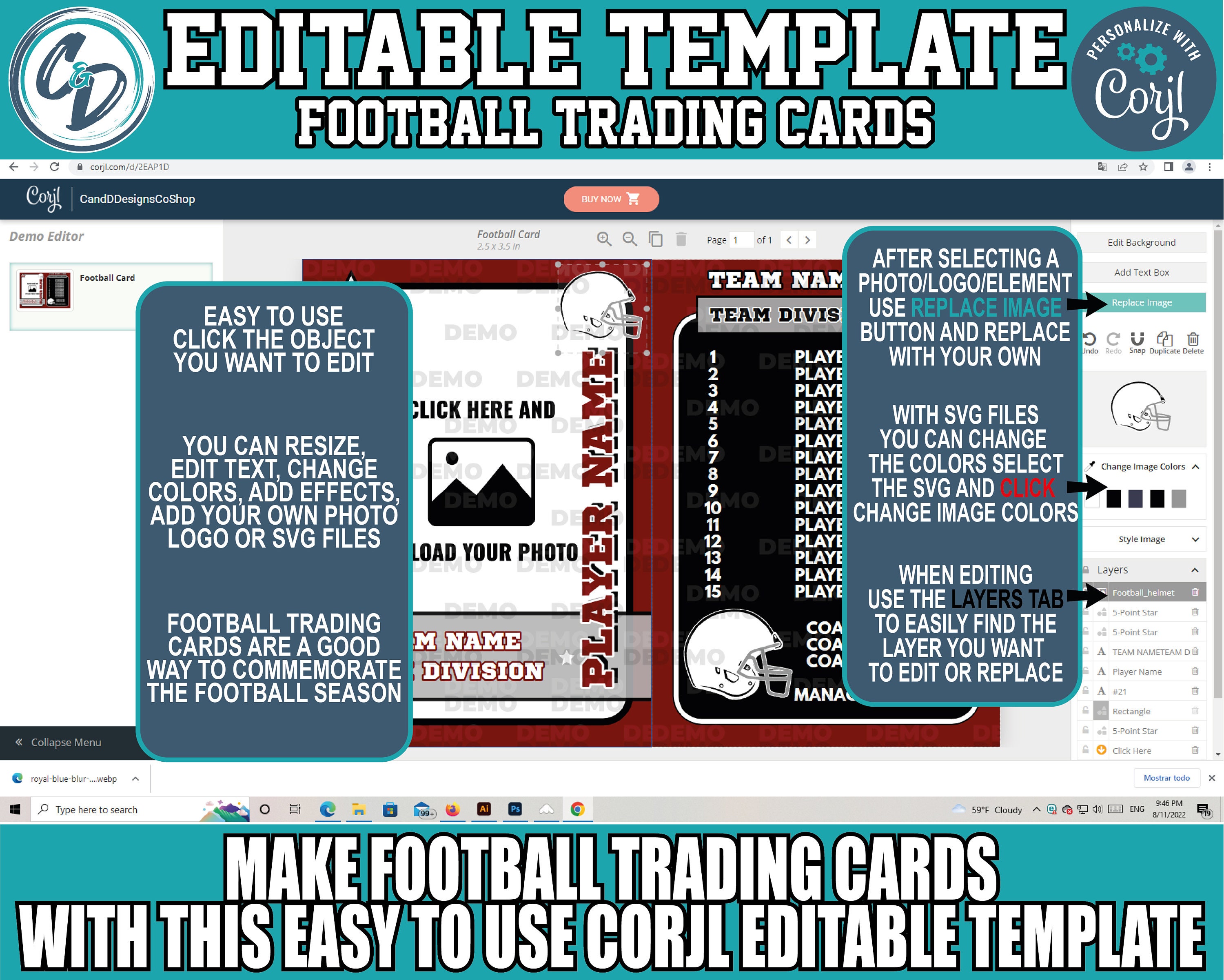 Customizable Football Card Template - Editable Sports Card Design ...
