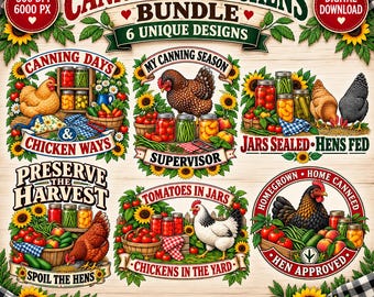 Canning & Chickens PNG Bundle, Home Canning Designs, Chicken Lover PNG, Homestead Canning, Food Preserving Digital Download