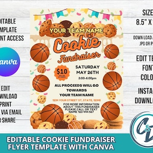 Basketball Cookie Fundraiser Flyer Printable Basketball Cookie Party Fundraiser Canva Editable Template School Fundraiser Digital Download