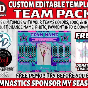 Corjl Editable Gymnastics Sponsor My Season Fundraiser, Team Pack 30 Download, Gymnastics Fundraiser Template, Digital Fundraiser Ideas