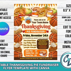 Basketball Thanksgiving Pie Fundraiser Flyer Printable Basketball Thanksgiving Bake Sale Fundraiser Canva Editable Template Digital Download