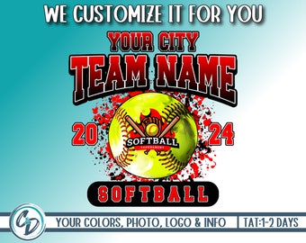 Custom Softball Team Design, Softball Custom Mascot PNG, Shirt Design, Grunge Softball Team Pride, Softball Personalized PNG, We Customize
