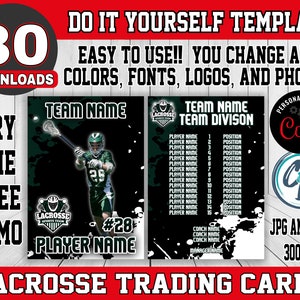 Modelo de cartão de lacrosse personalizável - design de cartão esportivo editável, modelo de cartão de lacrosse editável Corjl, cartão colecionável de lacrosse personalizado