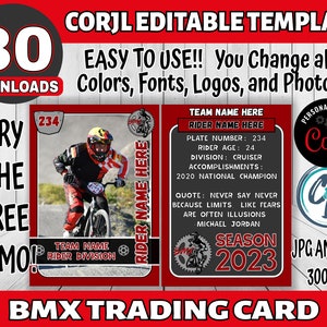 Plantilla de tarjeta BMX personalizable: diseño de tarjeta deportiva editable, plantilla de tarjeta de carreras de bicicletas editable Corjl, tarjeta comercial BMX personalizada
