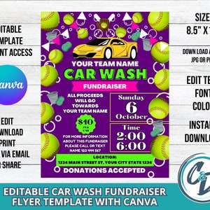 Softball Car Wash Fundraiser Flyer, Editable Softball Car Wash Fundraiser, Editable Canva Template School Fundraiser Digital Download