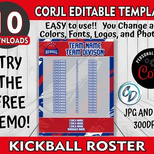 Customizable Kickball Roster Template Editable Sports Roster Design Customizable Kickball Roster Template Editable Sports Roster Design