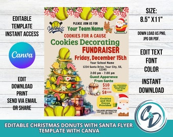 Softball Christmas Cookies with Santa Fundraiser Flyer Softball Christmas Cookie Party with Santa Canva Editable Template Digital Download