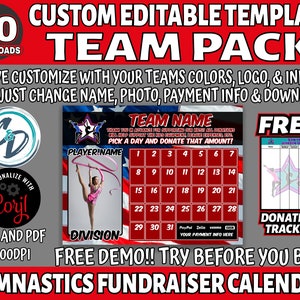 Corjl Editable Gymnastics Fundraiser Calendar, Team Pack 30 Download, Gymnastics 1 to 31 Fundraiser Template, Digital Fundraiser Ideas