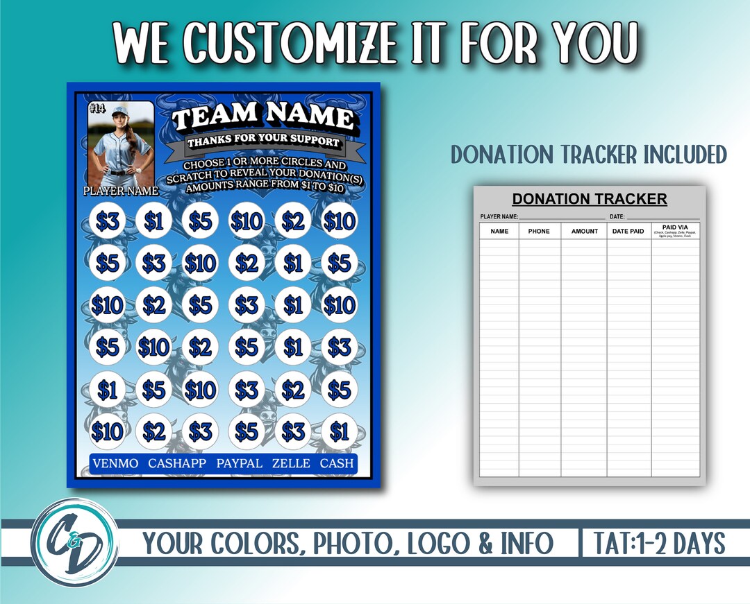 Custom Softball Scratch off Fundraiser, Personalized Softball