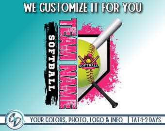 Custom Softball Team Design, Softball Custom Mascot PNG, Shirt Design, Softball Sublimation DTG, Personalized Softball Grunge, We Customize