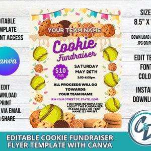 Softball Cookie Fundraiser Flyer Printable Softball Cookie Party Fundraiser Canva Editable Template School Fundraiser Digital Download