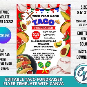 Baseball Taco Fundraiser Flyer Printable Baseball Taco Fundraiser Canva Editable Template School Fundraiser Digital Download Taco Fiesta